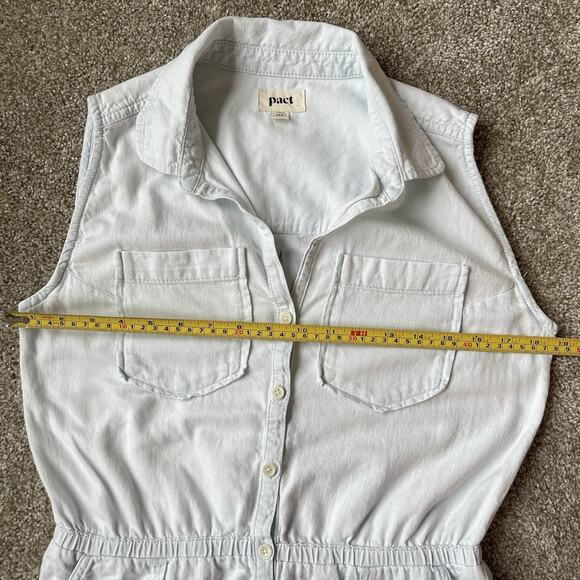 Pact 100% Organic Cotton Romper XS Button Front Utility Shorts Light Wash - Picture 9 of 14